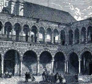 O Claustro do Convento de La Merced, México, das Antigas Cidades do Novo Mundo, de Claude-Joseph-Desire Charnay, pub. 1887 de French School