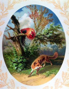O Galo e a Raposa, ilustração após a fábula de Jean de la Fontaine (1621-95) c.1860-80 de French School