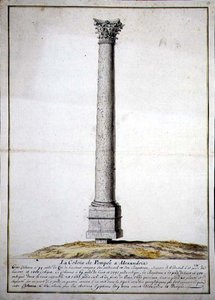 A Coluna de Pompeia em Alexandria, c.1700 (caneta e tinta e aguarela sobre papel) de French School