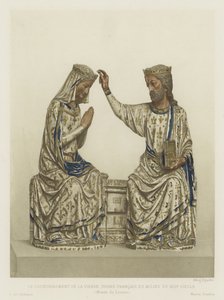 A Coroação da Virgem, marfim, francês, meados do século XIII (cor litho) de French School