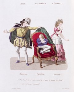 O Conde Descobre Querubim, Ato I Cena 9 de O Casamento de Figaro de Pierre Augustin Caron de Beamarchais (1732-99) de French School