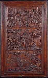 O Credo, Painel IV: A Remissão de Pecados, Ezequiel Visão dos Ossos Secos e Visão de São João de Jerusalém, 1587 (madeira) (ver também 414036-8) de French School