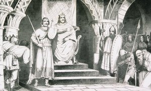 A coroação de Chilperic II (670-720), de &39;Histoire de France&39; por Colart, publicado c.1840 de French School