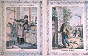 The Dangers of Alcoholism, capa de um livro de exercícios escolares. c.1900 (cor litho) de French School