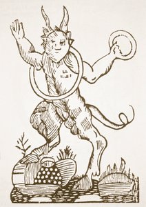 O diabo apontando tesouros escondidos, cópia de uma ilustração de Le Veritable Dragon Rouge, Lille 1521, usado em uma história da magia, publicado no final do século XIX de French School