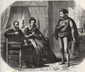 A Duquesa de Cléves, Maria von Julich Duquesa de Juliers e Berg (1491-1543), toma conhecimento da dissolução do casamento entre sua filha, Ana de Cléves (1515-1557), e o Rei da Inglaterra Henrique VIII (1491-1547) em 1540. Gravura de 1871 em "Hist de French School