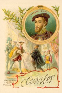 O Imperador Carlos V na corte de Francisco I da França (chromolitho) de French School