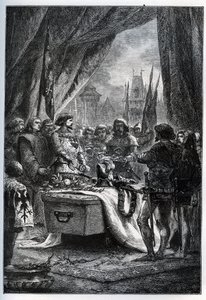 O governador inglês de Chateauneuf de Randon (Chateauneuf-de-Randon, Auvergne) rendeu-se e veio colocar as chaves da praça no caixão de Bertrand du Guesclin (1320-1380), no dia 13 de julho de 1380, em frente a quem a cidade estava sitiada. Le connetable di de French School