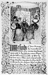 A entrada de Carlos VII (1403-61) em Rouen em 1450, a partir de um manuscrito contendo o relato da Guerra dos Cem Anos, ilustração da Ciência e Literatura na Idade Média e do Renaissanc de French School