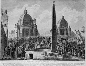 A entrada do exército francês em Roma, liderada pelo marechal Berthier, em 15 de fevereiro de 1798 de French School