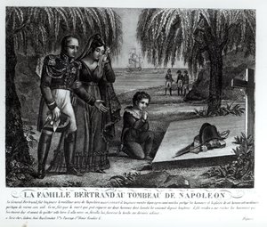 A Família do General Henri-Gratien Bertrand (1773-1844) no túmulo de Napoleão Bonaparte (1769-1821) 1821 (lito) (foto bw)