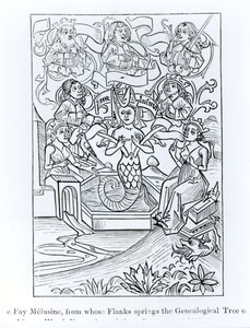 A Fey Melusine, de cujos flancos brota a Árvore Genealógica dos Reis e Imperadores, ilustração da Ciência e Literatura da Idade Média e do Renascimento, escrita e gravada por Paul Lacr de French School
