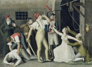 A Devoção Filial e Heróica de Madamemoiselle de Sombreuil em setembro de 1792, c. 1800 (caneta e tinta, wc e guache sobre papel) de French School