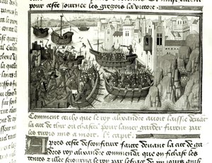 O primeiro ataque a Tiro, da Histoire du Grand Alexandre 1460 de French School
