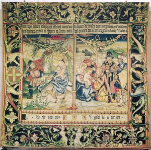 A fuga para o Egito e a adoração dos Magos, 1565 de French School