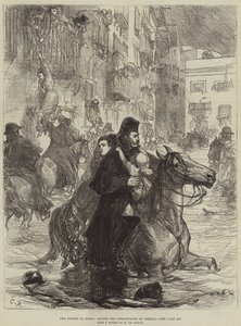 As inundações em Espanha, salvando os habitantes de Murcia (gravura) de French School