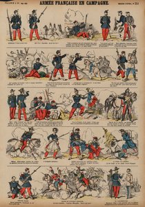 O exército francês no campo (gravura colorida) de French School