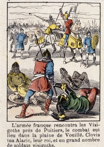 O exército francês encontrou os visigodos perto de Poitiers, a luta teve lugar na planície de Vouille. Clovis matou Alaric, seu rei, e um grande número de soldados visigodos, em 507. de French School