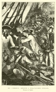 O navio de guerra francês Serieux resistindo a um ataque de cinco navios britânicos de French School