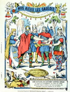 Os líderes gauleses na liga contra Júlio César (100-44 aC) liderados por Vercingetorix (d.46 aC) a partir de uma capa protetora para livros escolares, final do século XIX de French School
