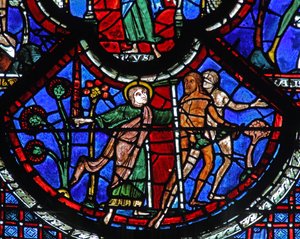 A janela do Bom Samaritano: Aam e Eva expulsos do Paraíso por um anjo com uma espada (w44) de French School