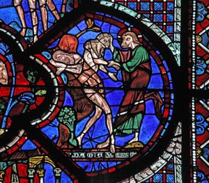 A janela do Bom Samaritano: Deus cria a mulher da costela do adão adormecido (w44) de French School