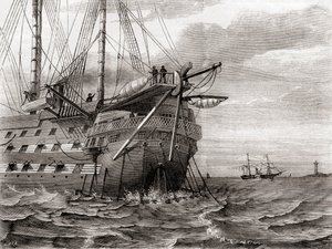 O HMS Agamemnon a colocar o cabo telegráfico transatlântico, 2 de Agosto de French School
