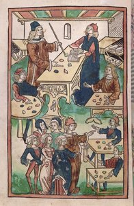 The Jewelers Shop, 1491 (xilogravura colorida) de French School