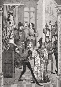 Corte do Rei ou Grande Conselho, depois de uma miniatura nas "Crônicas de Froissart", de "Le Moyen Age et la Renaissance", de Paul Lacroix (1806-84), publicado em 1847 de French School