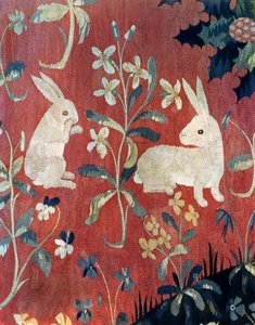 A Dama e o Unicórnio: "Gosto", detalhe de dois coelhos de French School