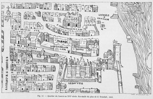 O bairro do Louvre no século XVI, fac-símile do plano de Truschet de French School