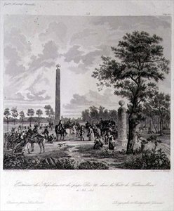 O Encontro entre Napoleão e o Papa Pio VII na Floresta de Fountainbleau, gravado por A. Pilinski, 26 de Novembro de 1804 (gravura) de French School