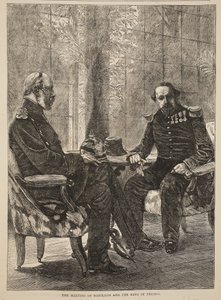 O Encontro de Napoleão e o Rei da Prússia, setembro de 1870, ilustração da História de Cassells da Guerra entre a França e a Alemanha, 1870-1871 de French School
