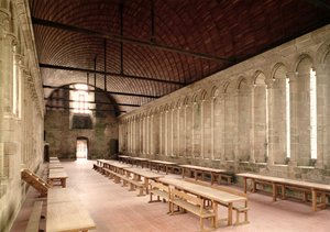 O refeitório dos monges, vista interior da Abadia, 1217 de French School