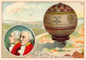 A primeira subida de balão dos Irmãos Montgolfier de French School