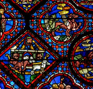 A janela de Noé: Noé observa os animais quando saem da arca (w47) de French School