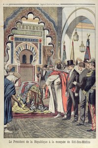 O Presidente da República Francesa, Emile Loubet (1838-1929) visita a Mesquita de Sidi Bou Medine, Tlemcen, Argélia, ilustração do Le Petit Journal, 3 de maio de 1903