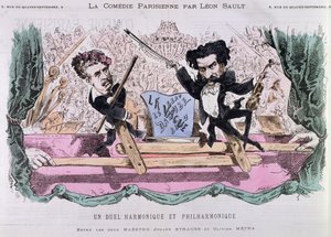 Os compositores rivais de valsas, Johann Strauss o mais novo (1825-99) e Olivier Metra (1830-89), c.1870 de French School