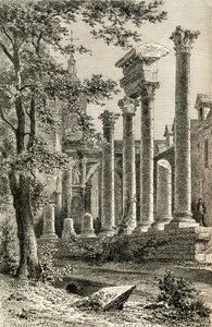 O Teatro Romano de Besançon, no século 19, de "Imagens francesas", do Rev. Samuel G. Green, publicado em 1878 (lito) de French School