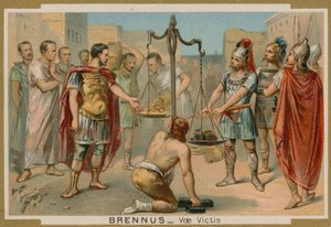 Os romanos tentando comprar sua salvação do chefe gaulês Brennus, século 4 aC de French School