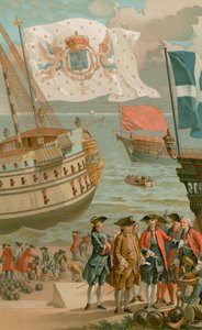 A bandeira real, a bandeira de Galley, a bandeira da marinha mercante de French School