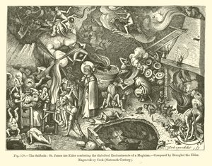 O Sábado: São Tiago, o Ancião, combatendo os Encantos Diabólicos de um Mago (gravura) de French School