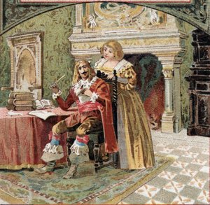 O Senhor de Beringhen e a Senhora do Fargis conspiraram contra Richelieu (Armand Jean du Plessis, Cardeal de Richelieu (1585-1642), ministro de Luís XIII, no Castelo de Azay-le-Rideau (Azay le Rideau) (Indre-et-Loire). Cromolitografia do final do século XI de French School