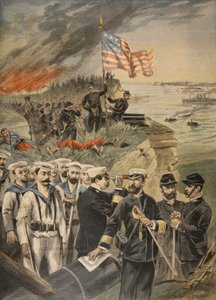 A Guerra Hispano-Americana: pouso em Guantánamo, ilustração do Le Petit Journal: Supplement illustre, 1898 de French School