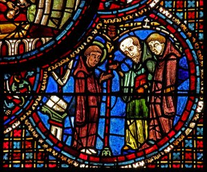 A janela de St Lubin: suas meditações são interrompidas por dois monges (w45) de French School