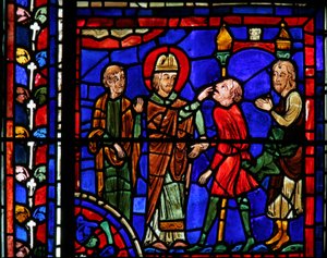 A janela de São Martinho: o santo cura uma alma possuída (w20) de French School