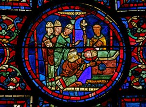 A janela de São Martinho: o santo é consagrado bispo de Tours (w20) de French School