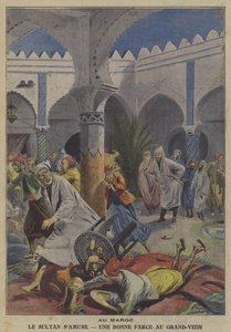 O Sultão de Marrocos diverte-se pregando uma partida no seu Grand Vizier (cor litho) de French School