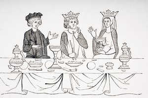 A Mesa de um Barão no século XIII, depois de uma miniatura de "História de São Graal", de "A Idade Média e o Renascimento", de Paul Lacroix (1806-84), publicada em 1847 de French School