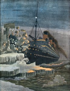 O Titanic colide com um iceberg. de French School